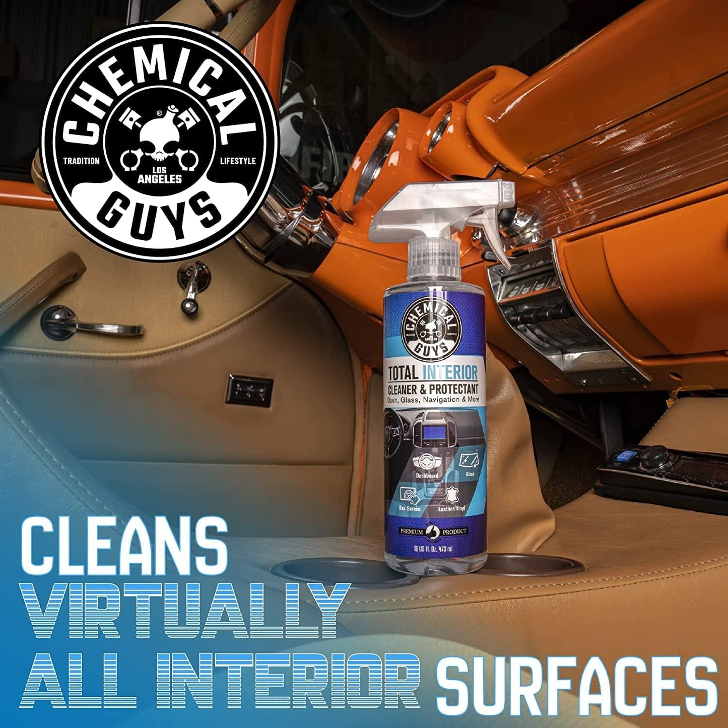 Chemical Guys Total Interior Cleaner & Protectant, Cleans & Protects Leather, Vinyl, Plastic, Rubber & Glass Streak-Free Finish for Cars, Trucks, SUVs, RVs & More - 128 oz
