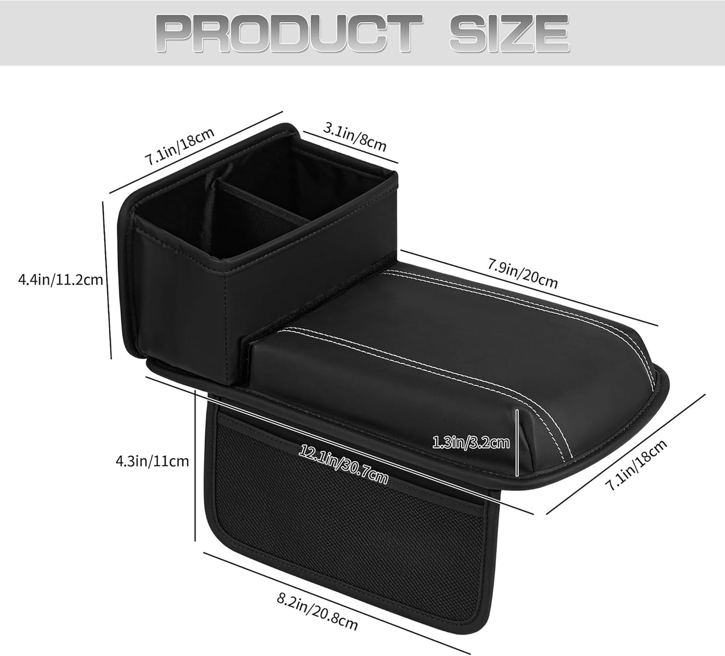 JEYODA Upgraded Car Armrest Cover,Premium Leather Car Armrest Cover Cushion with Storage Holder, Caddy for car (brown)