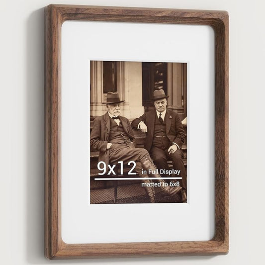 9x12 Picture Frames Natural Walnut,Original Wood Hand Make Crafted Diploma Frame with Mat to 6x8 Graduation Picture Display,Family Picture,Wedding Picture,Photo,Certificate Tabletop & Wall Decoration