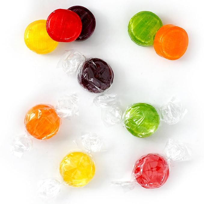 Assorted Fruit Hard Candy, 1 Pound Bulk Candy (Approx. 75 pcs.), Individually Wrapped Hard Candy, Fruit Discs Candy, The Hampton Popcorn & Candy Company