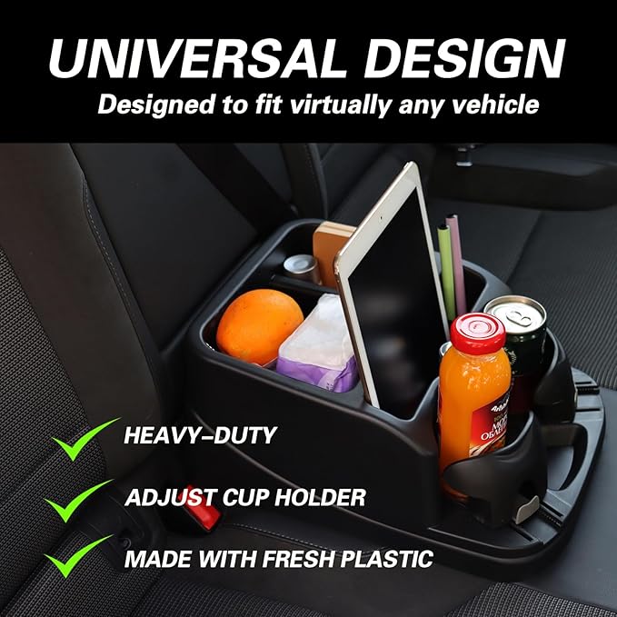 Center Console Organizer,Automotive Consoles Organizers and Storage with 2 Adjustable Cup Holders,Back Bench and Front Seat or Floor Middle Console Universal for Car Truck RV Van SUV (Black)