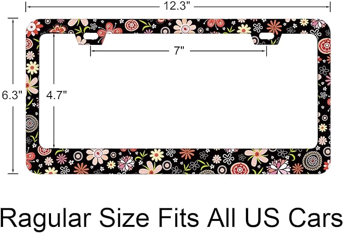 Personalise Floral Flowers License Plate Frames, Rust-Proof Stainless Steel - Screws, Fasteners, and Caps Included - Personalized Cover for Women and Men -12.3x6.3 Inch License Plate Holder -DATANSEN