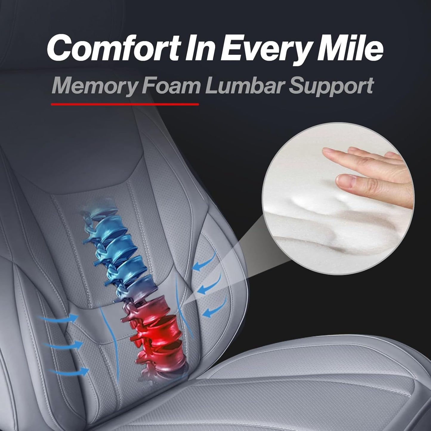 Coverland Custom Car Seat Covers Compatible with 2019-2025 RAM 1500 Quad Cab - Premium Leather Non-Slip Memory Foam Waterproof Cover Interior Protector Full Set-Gray [See Size Chart-Size X123]