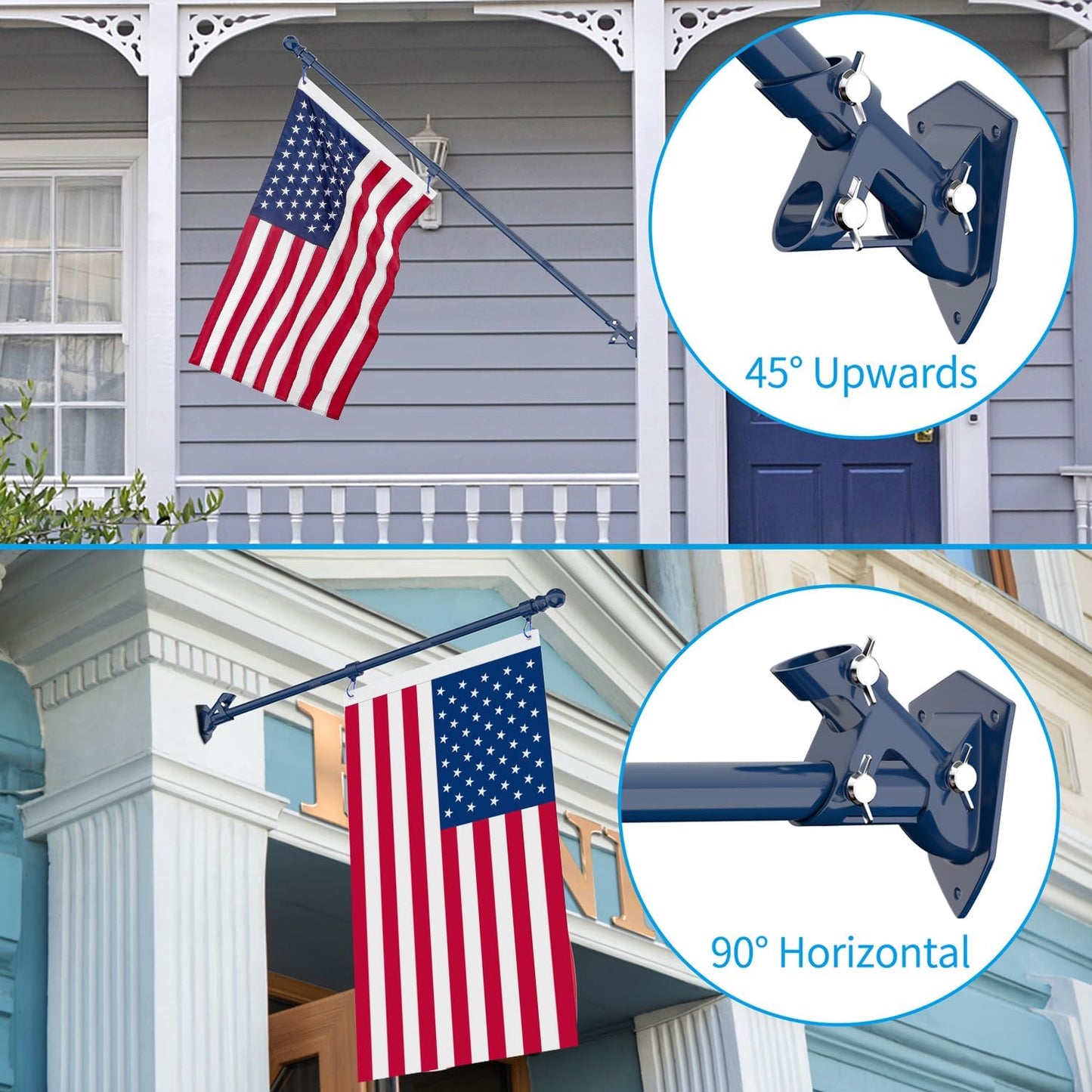 ZMTECH Flag Pole - Upgraded Bracket, 6 FT Stainless Steel Flag Poles for Outside House, Residential or Commerical, Tangle Free Flag Pole Kit for American Flag (without Flag, Blue)