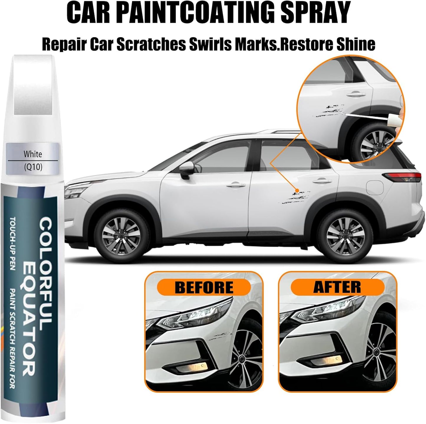 Q10 White Touch Up Paint for Nissan, Car Paint Pen Scratch Repair Two-In-One Touch Up Paint, Premium Car Scratch Remover for Deep Scratches