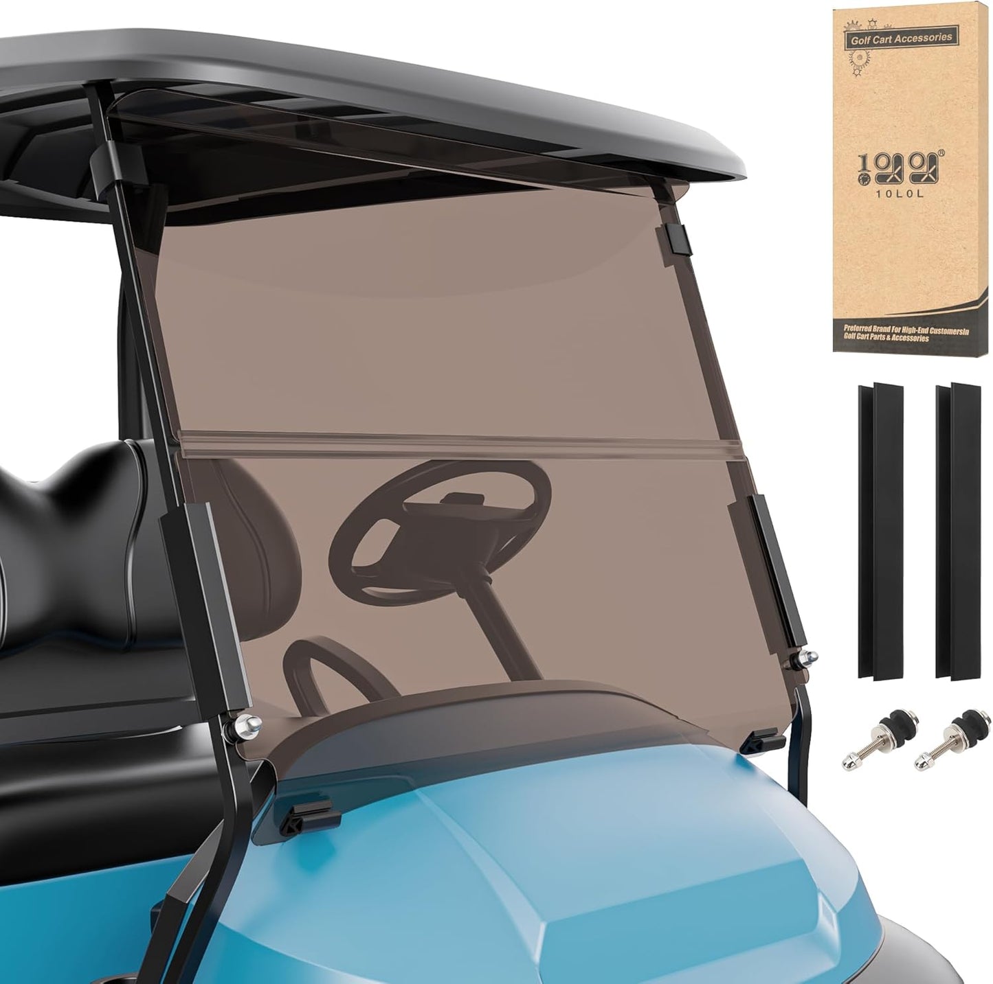 10L0L Golf Cart Windshield for Club Car Precedent 2004-Up, Tempo, 2017-Up Onward, Clear/Tinted Fold Down Club Car Windshield Anti-UV Impact Resistant - 37.5"W X 33.6"H