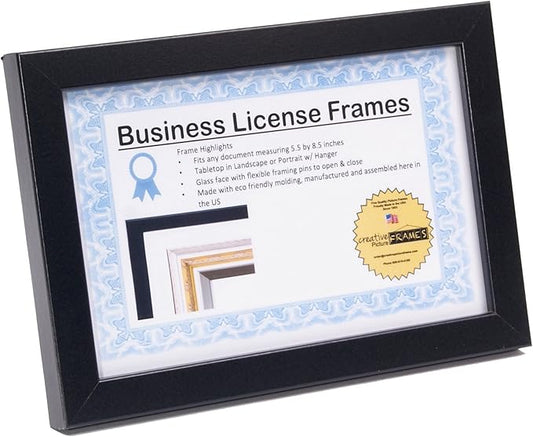 Creative Picture Frames [5.5x8.5bk] Black Business License Certificate Frames for Professionals Holds 5.5 by 8.5-inch Self Standing Easel Back with Hanger