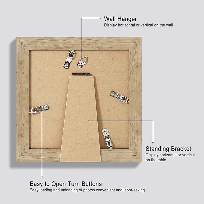 6x6 Picture Frame Set of 4, Made of Glass and Natural Oak Wooden Frame - Display Picture 4x4 with Mat or 6 x 6 Without Mat, 6x6 Photo for Wall or Tabletop