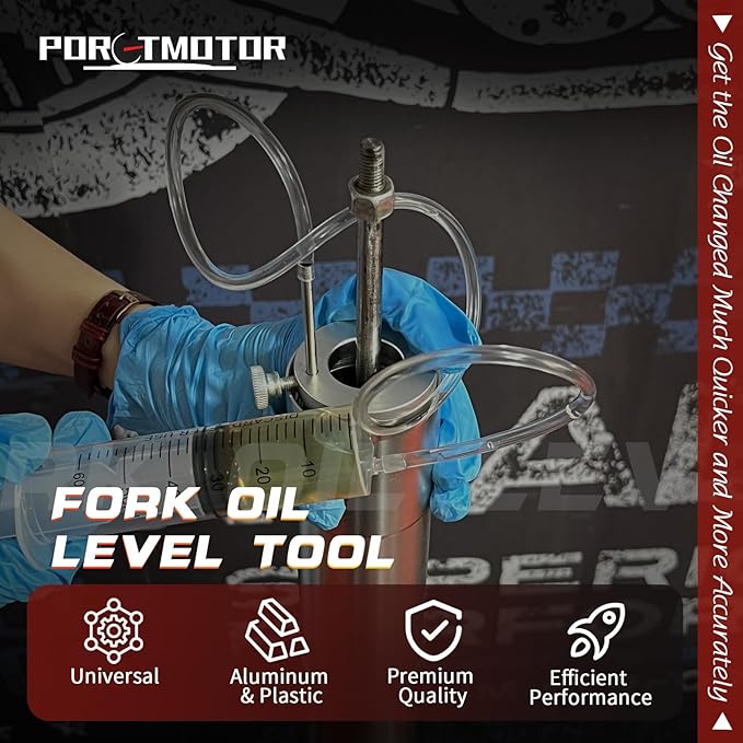 Motorcycle Fork Oil Level Tool, Upgraded Fork Oil Level Gauge Ergonomic Oil Syringe with Precision Wide Range Gauge, Precision Adjustable Tabs & Reinforced Tubing
