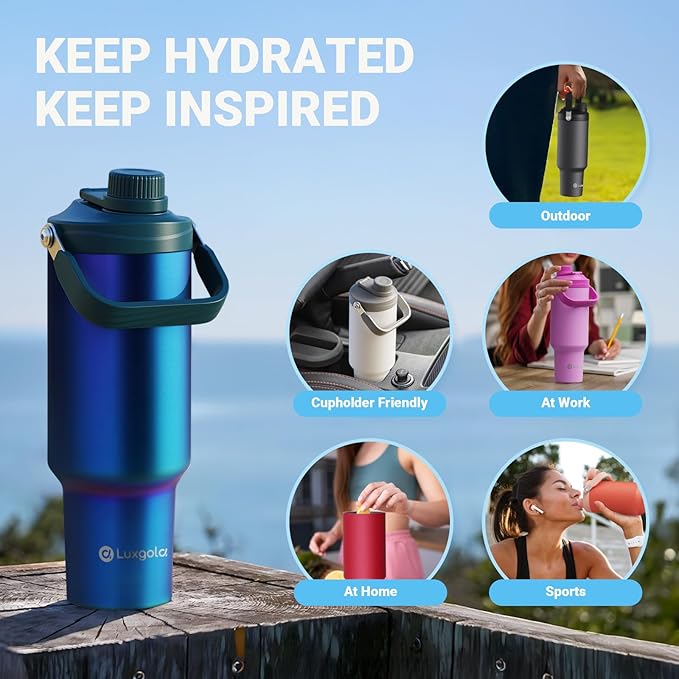 50 oz Insulated Tumbler, Double Wall Vacuum Stainless Steel Cup with Handle and Spout Lid, For Cold/Hot Drinks, Coffee Travel Mug for Car Holder/Home/Office/Party/Camping (White-1 Pack)