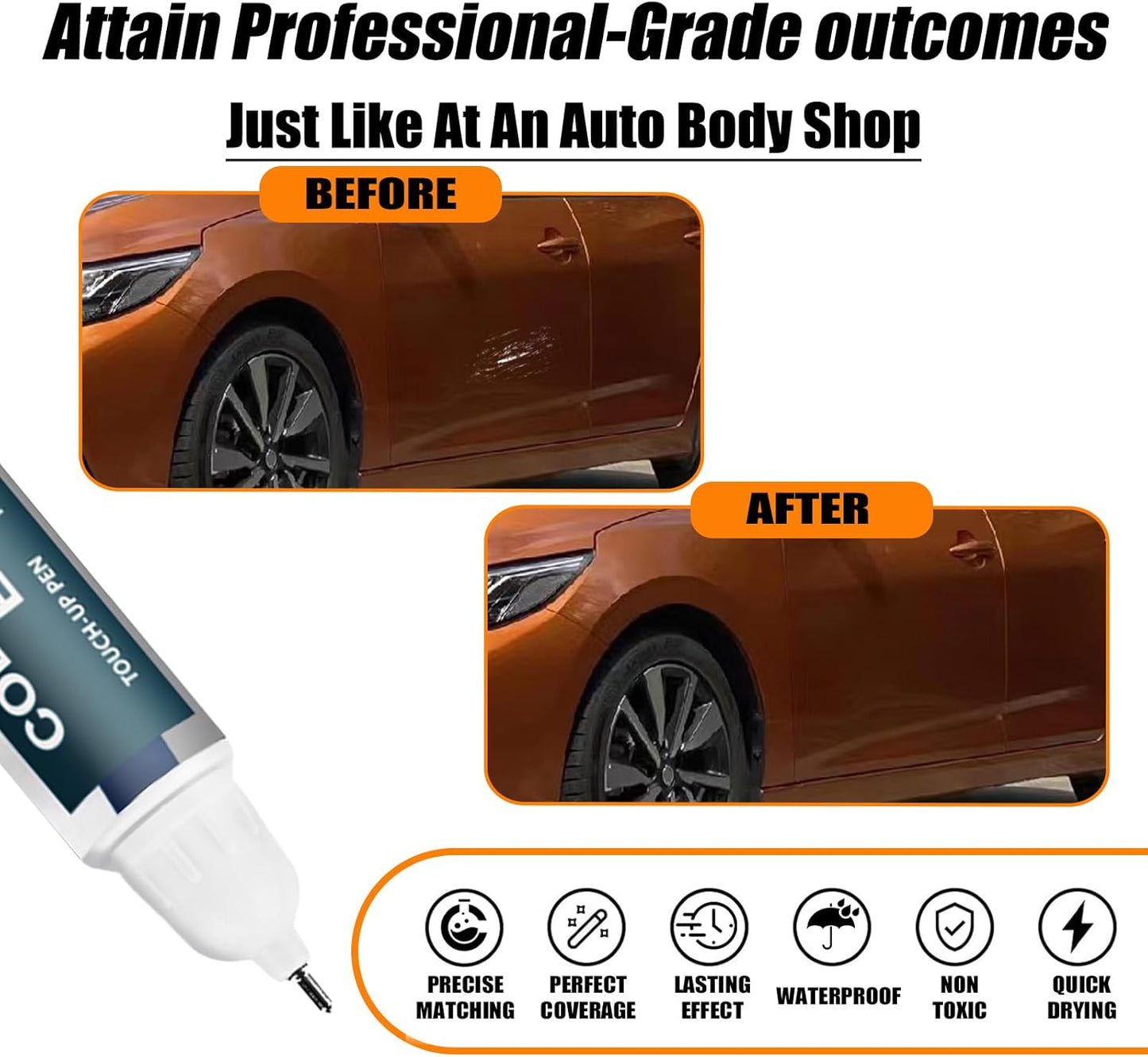EBB Monarch Orange Metallic Touch Up Paint for Nissan, Car Paint Pen Scratch Repair Two-In-One Touch Up Paint, Premium Car Scratch Remover for Deep Scratches