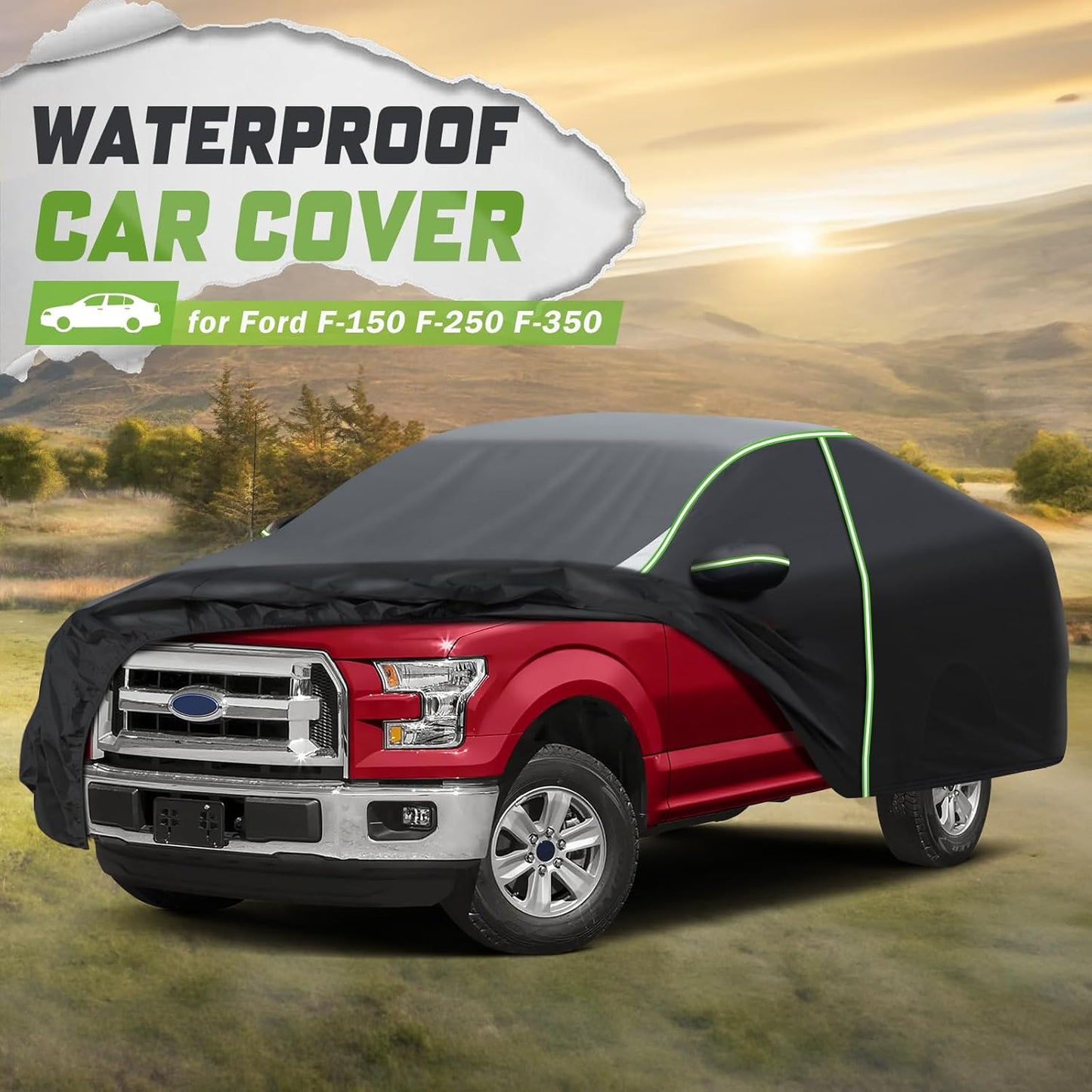 Mixsuper Liner Car Cover for Ford F-150 F-250 F-350 2001-2026 (Only for 5.5Ft Bed), 7 Layers Waterproof Car Cover Accessories for F150 F250 F350 with Zipper Door, Windproof Straps, Reflective Strips