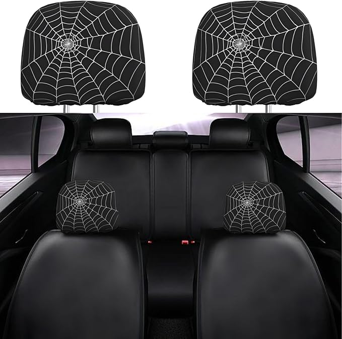 Dujiea 2 Pack White Spider Web Car Headrest Covers, Universal Soft Car Seat Head Rest Cover Protector, Vehicle Accessories Fabric Headrest Cover for Cars Vans Trucks