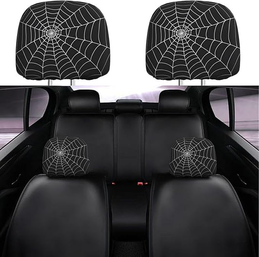 Dujiea 2 Pack White Spider Web Car Headrest Covers, Universal Soft Car Seat Head Rest Cover Protector, Vehicle Accessories Fabric Headrest Cover for Cars Vans Trucks