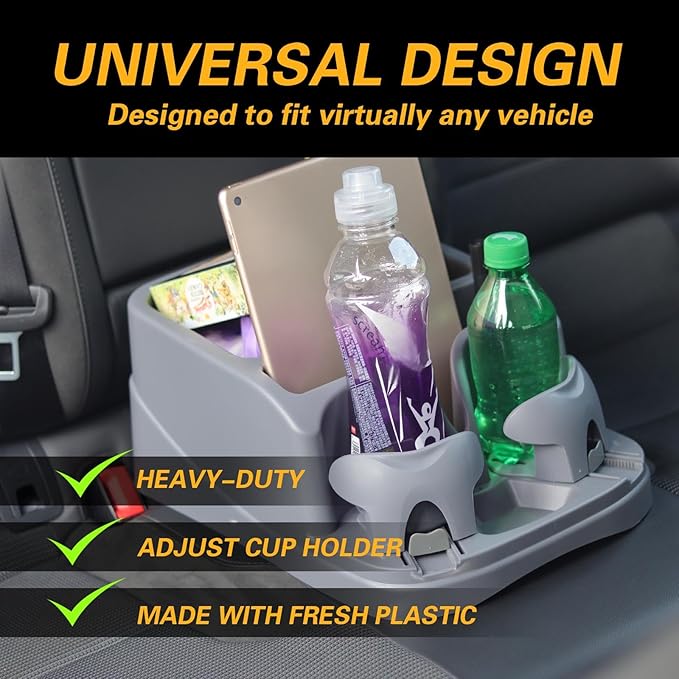Universal Big Center Console for Cars, Trucks, Minivans, SUVs, Car Console Organizer with 2 Adjustable Cup Holders, Seatbelt for Secure Hold Car Seat Organizer, Truck Floor Console