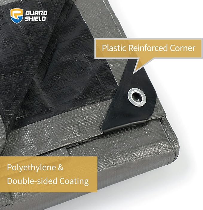 GUARD SHIELD Heavy Duty Tarp 12x24 Feet Silver/Black Multi Purpose Thick Waterproof Poly Tarp Cover 10mil