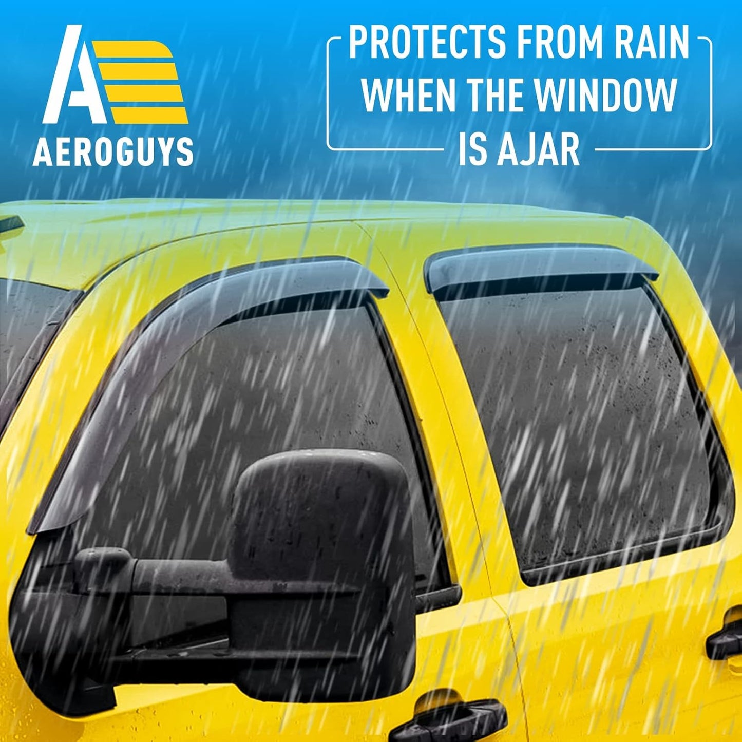 Extra Durable Window Deflectors Tape-On Window Visors Rain Guards Fit for Chevrolet (Chevy) Silverado 1500 2007-2013 Crew Cab, Sun Visors, Wind Vent for Shades, Exterior Car Accessories - 4pcs. AG0012