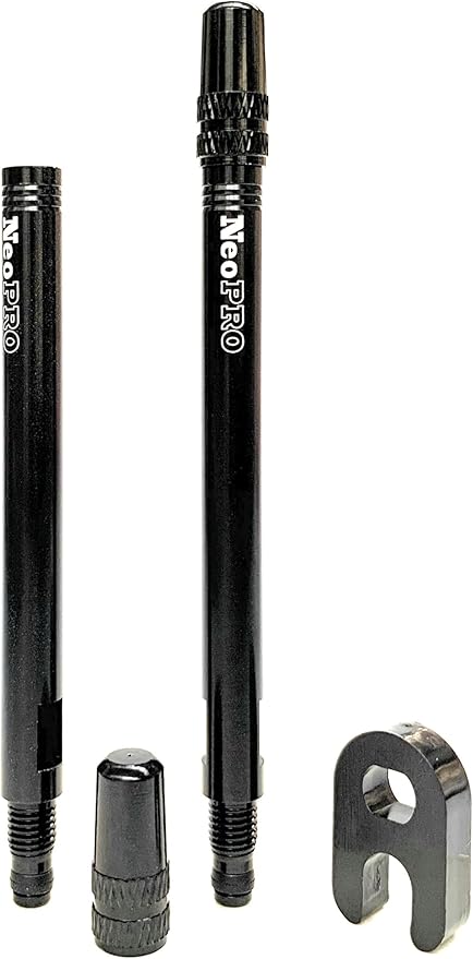 NeoPRO Presta Valve Extension Extender Kit (Pack of 2) w/Valve Key and Cap - Available in 4 Lengths - 20,30,40,60 mm (Black, 60mm)