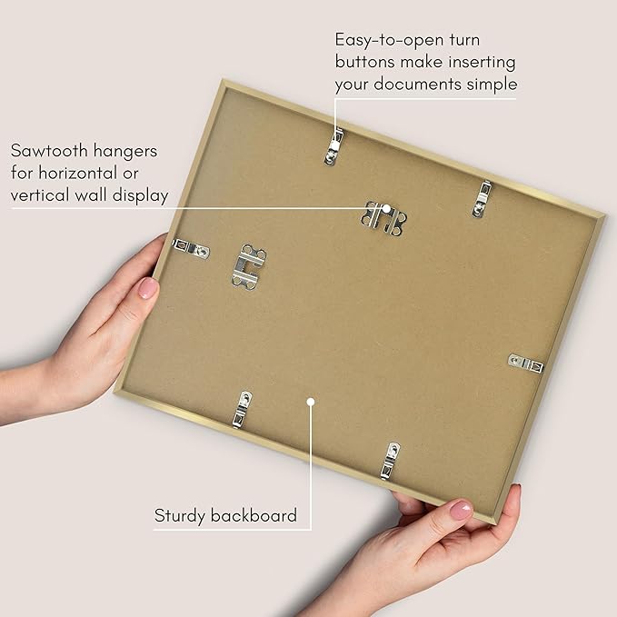 Americanflat 11.5x14 Diploma Frame with Shatter-Resistant Glass - Use as 8.5x11 Frame with Mat or Display 11.5x14 Document Without Mat - Legacy Collection - Certificate Frames for Wall - Gold