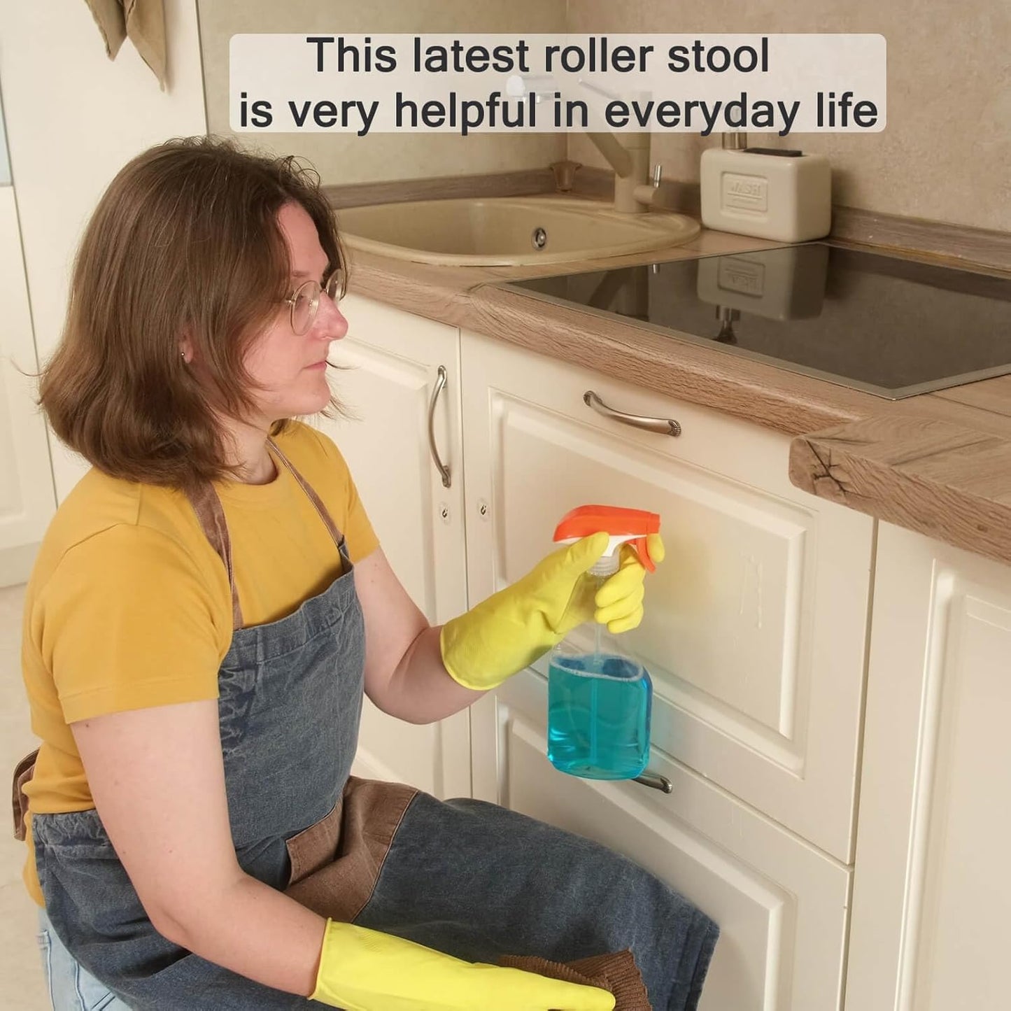 Rolling Stool and 4 Wheels with Brakes Rolling Chair for Home Office Garage Shop Roller Seat Water-Proof High Density Cushion and Steel Dark Gray