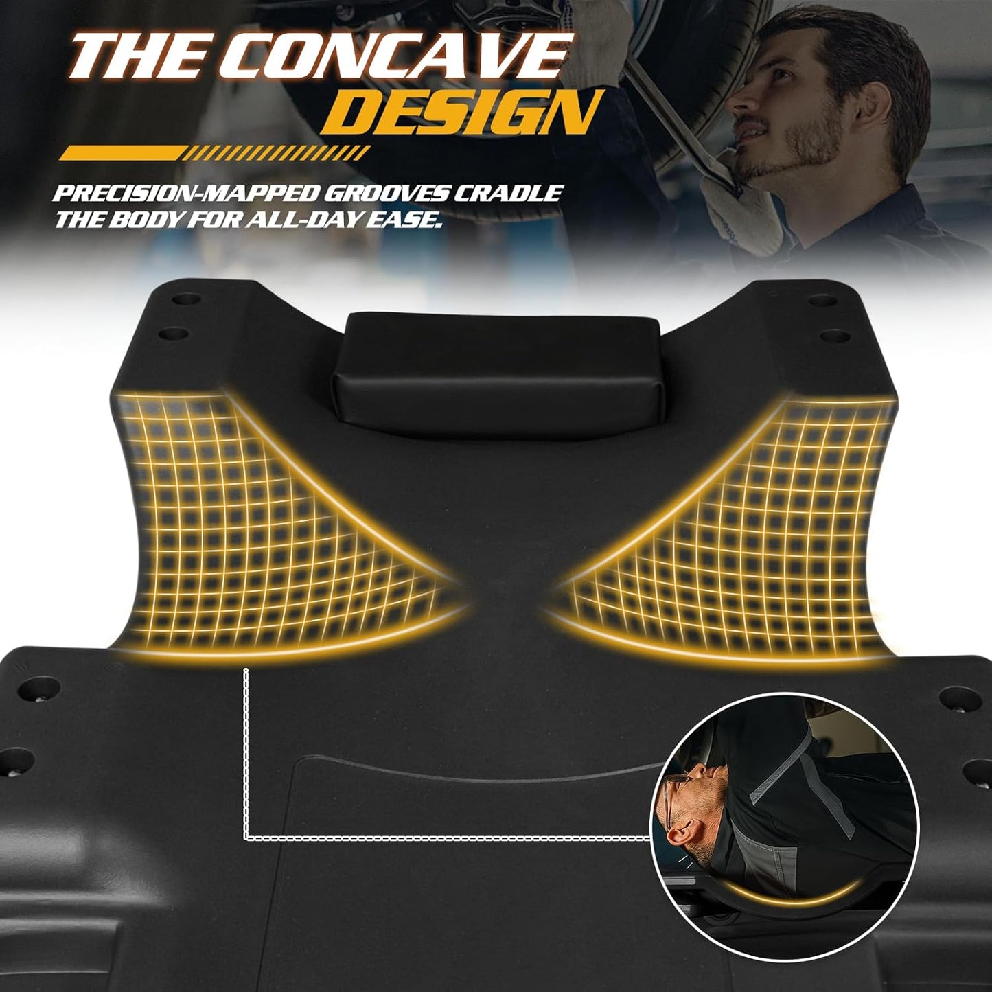 Magshion Rolling Garage with Padded Headrest, Shop Creeper 40" Mechanic Cart with Double Tool Tray and 6 Casters, 330 lbs Capacity Lightweight Automotive Creeper, (Black)