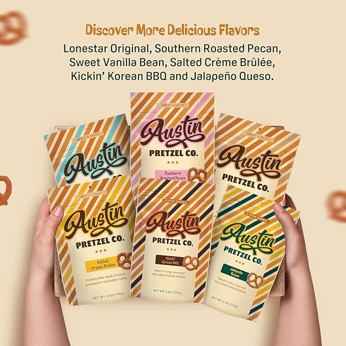 Vanilla Bean Flavor Pretzels – 4 Oz Gourmet Snack, Crunchy Bite-Sized Treats with Rich Butter Toffee Coating – Perfect for Sharing & Indulging Austin Pretzel