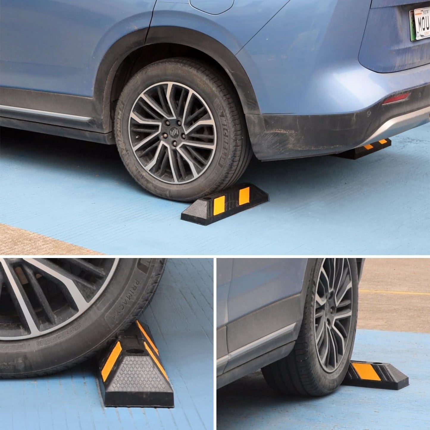 Heavy-Duty Rubber Parking Curbs, Parking Garage Floor Stoppers with Reflective Stickers, Mounting Screws Included, Wheel Stoppers for Car, Truck, Pickup, Motorcycle (21" - 4Pack)