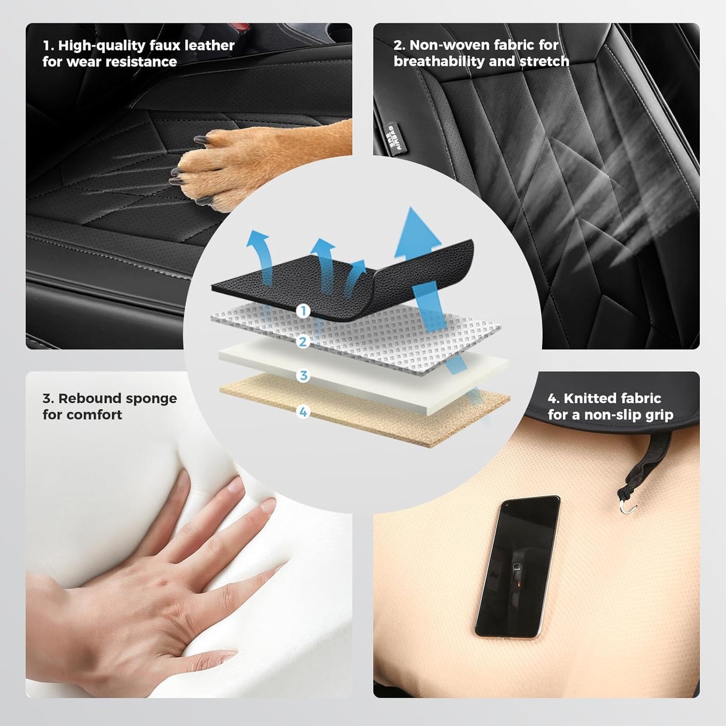 Black Car Seat Covers Full Set - Waterproof Leather Car Seat Protector Universal Fit Escape Fusion Edge Expedition Ranger