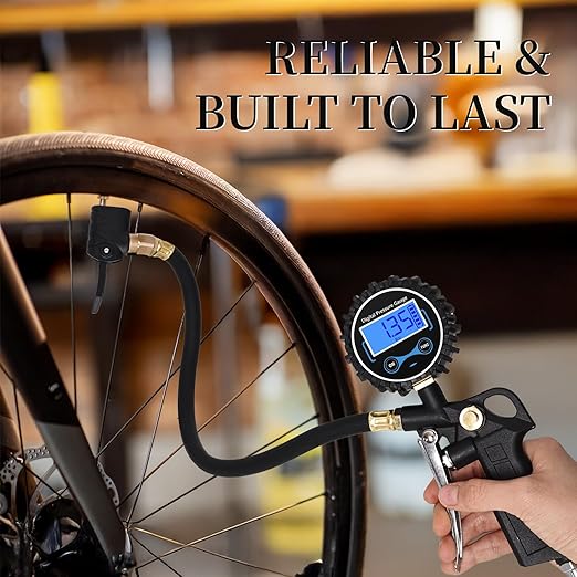 Digital Bike Tire Pressure Gauge, Presta Valve Adaptor, Schrader to Presta Valve Adapter for Air Compressor, Schrader Valve Adapter, Easiest Use Presta and Schrader Air Compressor Tool