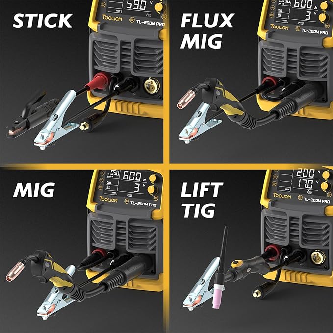 TOOLIOM 200A MIG Welder 5 in 1 MIG/Flux MIG/Spool Gun Mig/Lift TIG/Stick Welder 110/220V Dual Voltage Aluminum Welding Machine