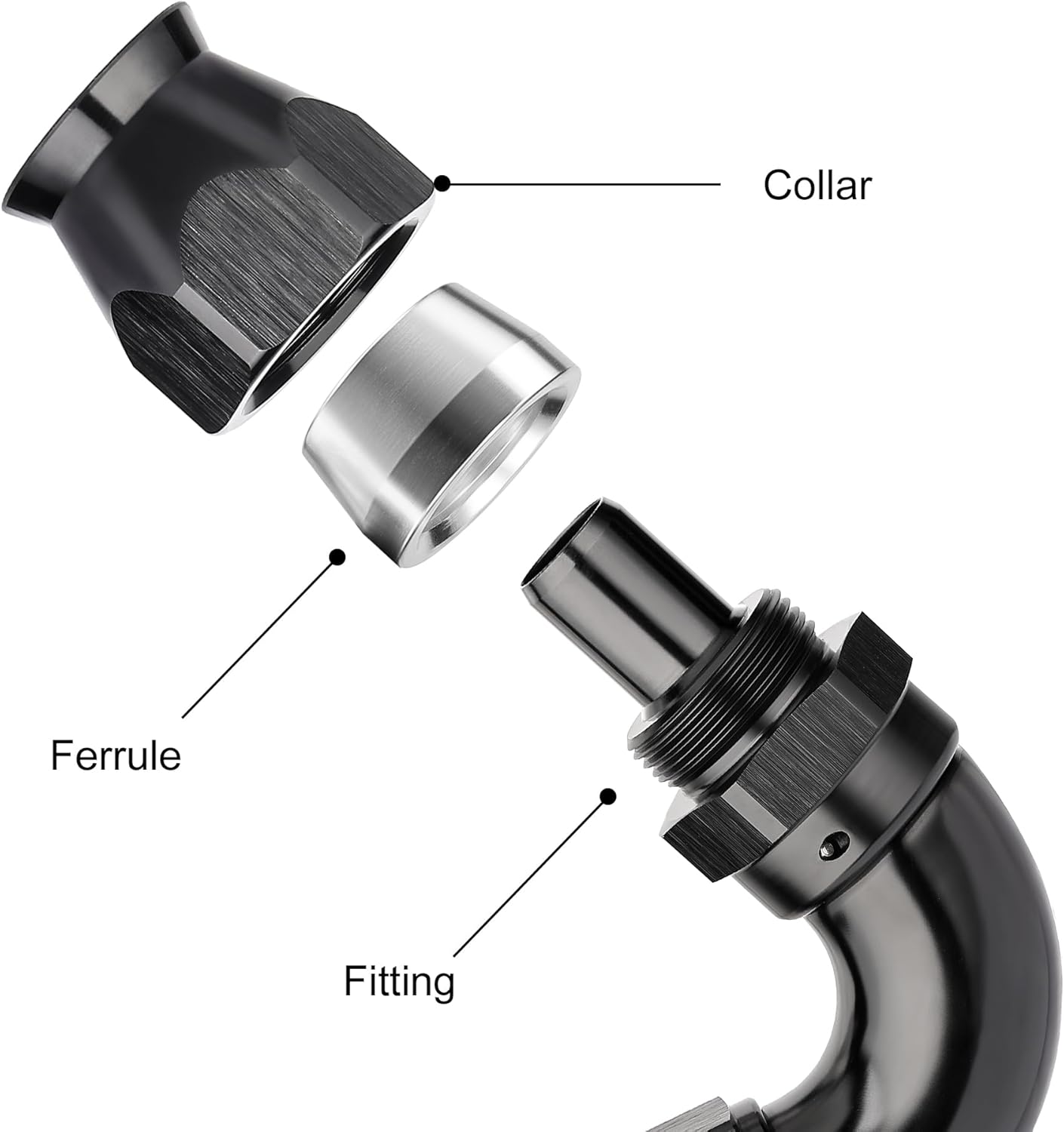 EVIL ENERGY 6AN 120 Degree PTFE One Piece Full Flow End Hose Fitting Aluminum Black