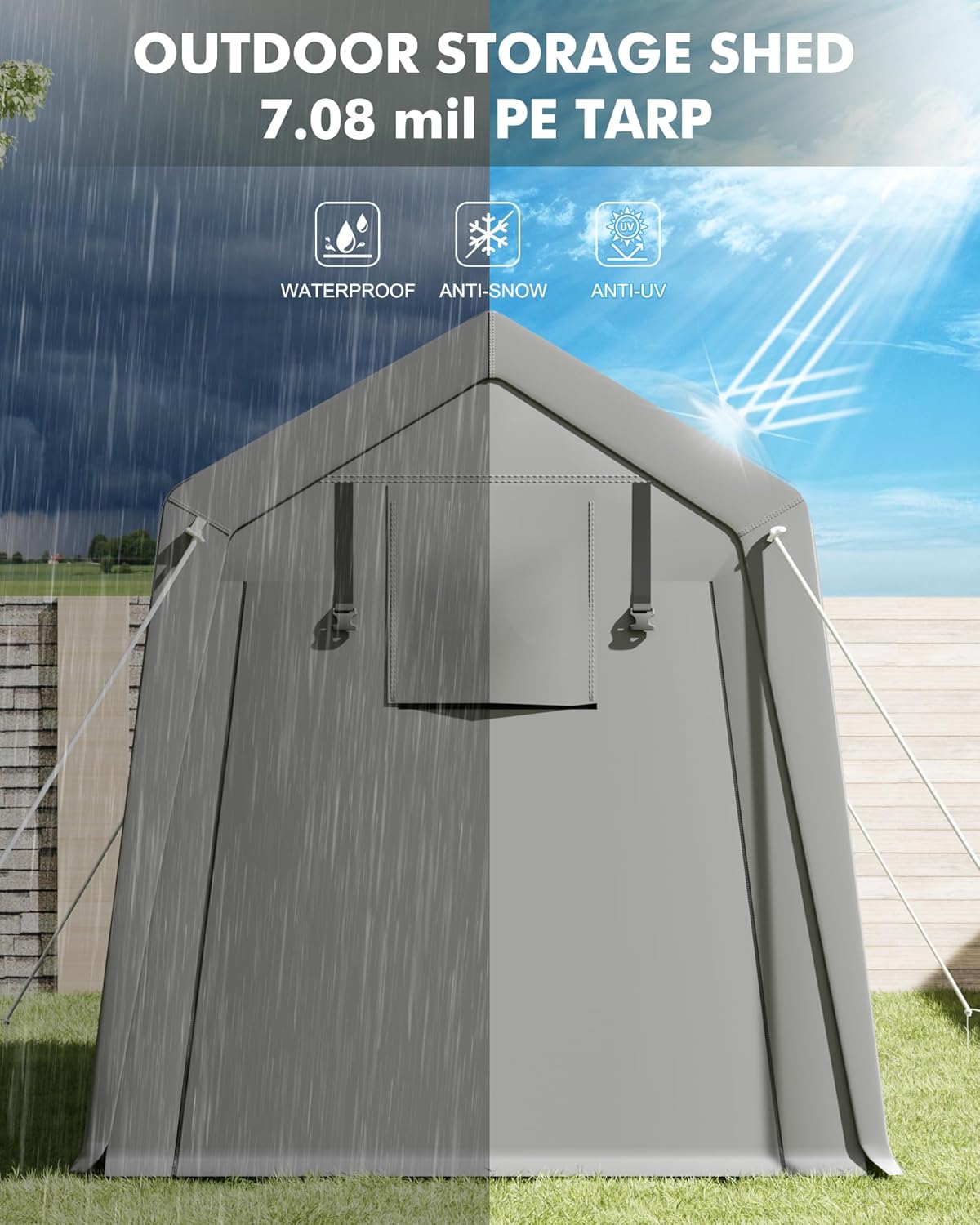 TrailBlaze 7x12ft Outdoor Portable Storage Shelter Shed, Carport Storage Shed with Roll-up Zipper Door & Vents, Heavy Duty Portable Garage with UV Resistant and Waterproof Tarp for Motorcycle
