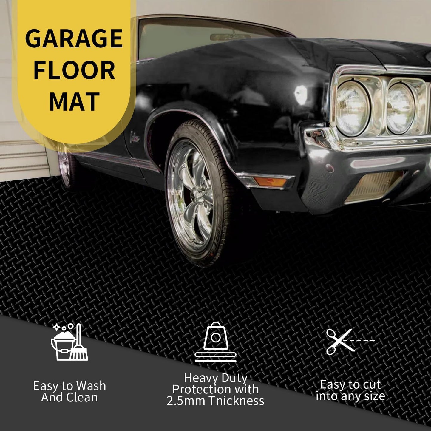 Premium Garage Floor Mat, Commercial Grade Heavy Duty Parking Mat for Garage Floor, Golf Cart Parking, Water/Stain Resistant Floor Runner (Black Diamond, 4 x 6.5 Feet)