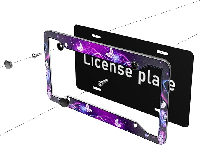 Butterfly License Plate Frame Cover Universal US Car Plate Holder Tag Accessories Decor for Women Man 2 Pack with Screw 12.3 x 6.3 Inch