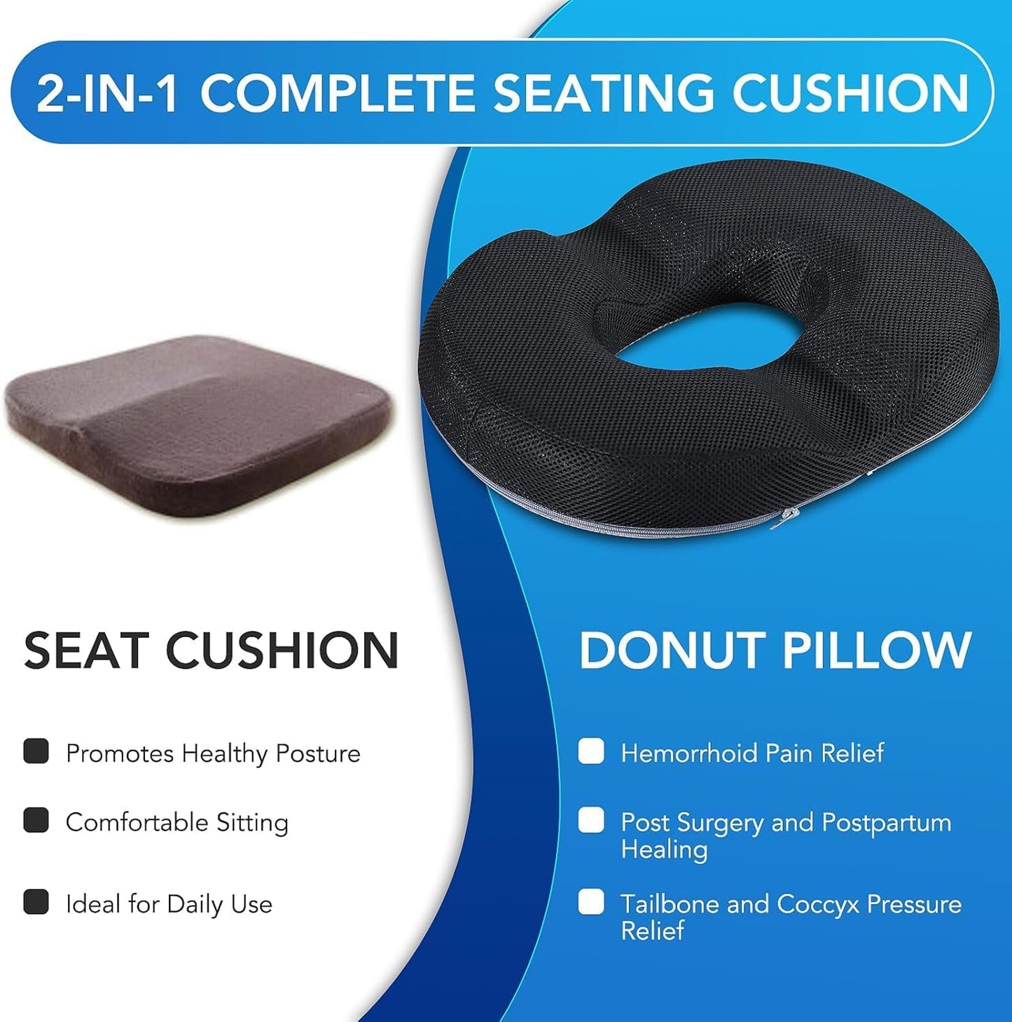 Donut Pillow for Office Chair Car Seat Cushion Cooling Gel Memory Foam Cushion Size:17.52"*13.39"*2.76"