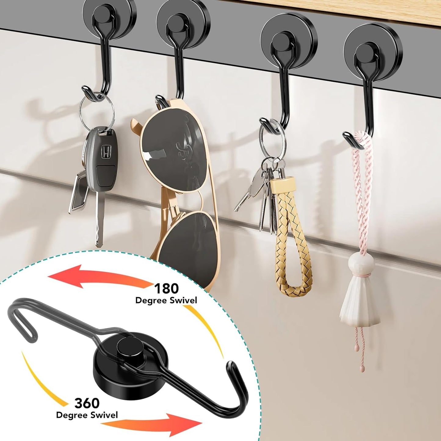 DIYMAG Black Magnetic Hooks, 80LBS Strong Magnetics Heavy Duty, Magnet Hook with Metal Hanger for Hanging Refrigerator Home Kitchen Office, 16Pack