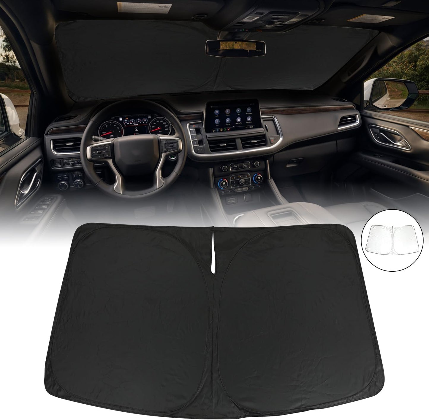 ROCCS Windshield Sunshade UV Ray Reflector Compatible with Chevy Tahoe GMC Yukon 2021-2025 Front Window Sun Shade Shield Cover Foldable Reflective Sun Visor
