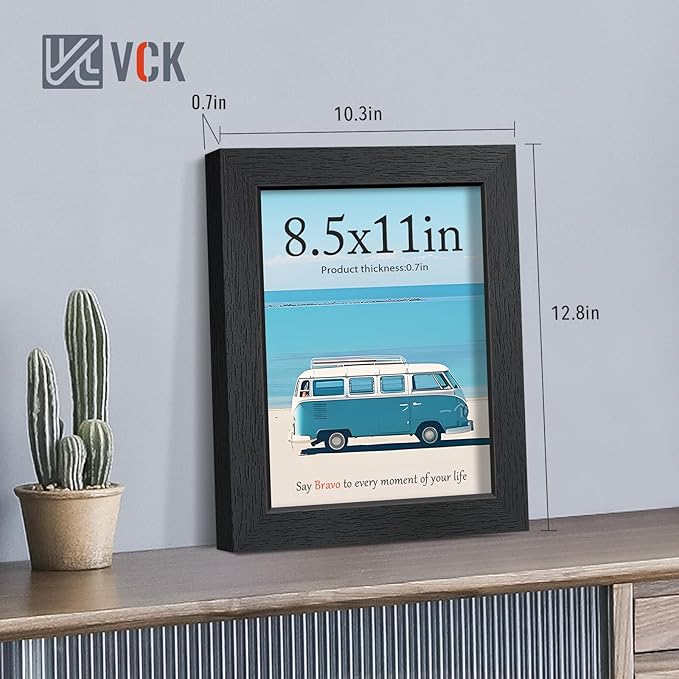 VCK 8.5x11 Picture Frames Black Set of 6, Wide Border Wood Multi Certificate 8.5 x 11 Frame, Family Photos, Office Prints, Studio/Gallery Artwork, Woodgrain Series, Tabletop & Wall Hanging