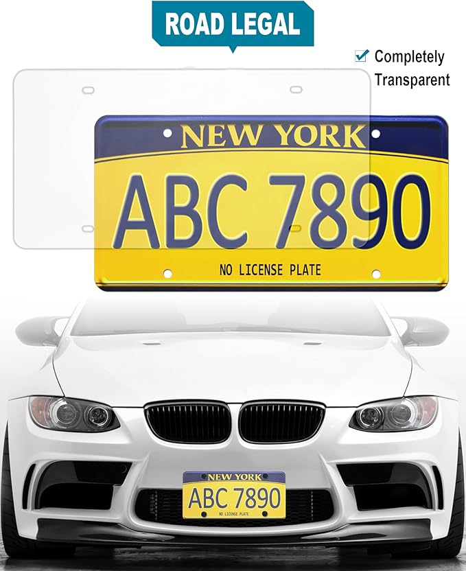 Clear License Plate Covers- 2 Pack Flat Car Plate Protector, Road Legal Unbreakable Acrylic Protective Shield with Screws Caps for Front Rear Car Tags