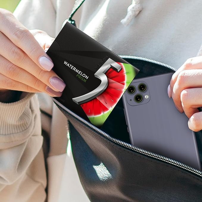 5 GUM Watermelon Prism Sugar Free Chewing Gum Bulk, 15 Stick Box (10 Pack)