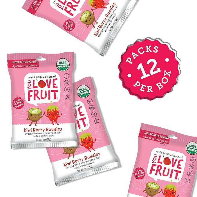 YOU LOVE FRUIT - KIWI BERRY All Natural Fruit Snacks, Healthy Snack Pack, Real Fruit! Gluten Free, Non GMO, Vegan, Low Carb, Low Fat, Kosher, Variety Pack, Great For Adding To Gift Box, 1.0 oz (Pack of 12)
