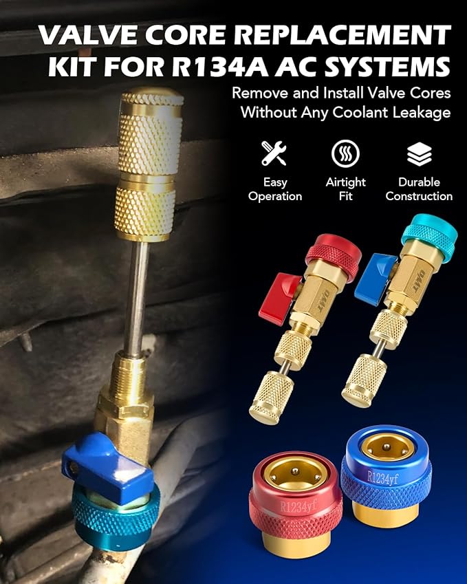 Orion Motor Tech AC Valve Core Removal Tool, R134a R1234yf R22 Valve Core Remover Installer Tool Kit for Automotive Air Conditioning Systems, AC Valve Core Tool for Standard JRA and Schrader Valve
