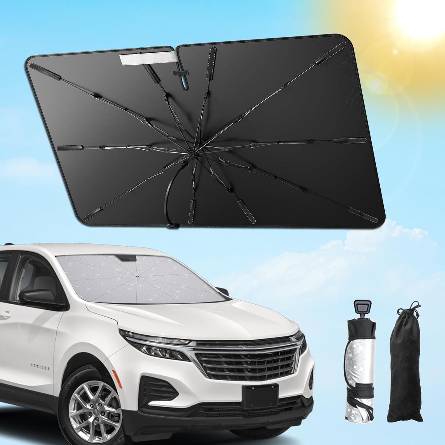 SXCY for 2025 Chevrolet Equinox Windshield Umbrella Sunshade [Easier Foldable] for 2025 Chevy Equinox Accessories 2025 Equinox Sunshade Umbrella 2025 Equinox Windshield Umbrella Sun Shade