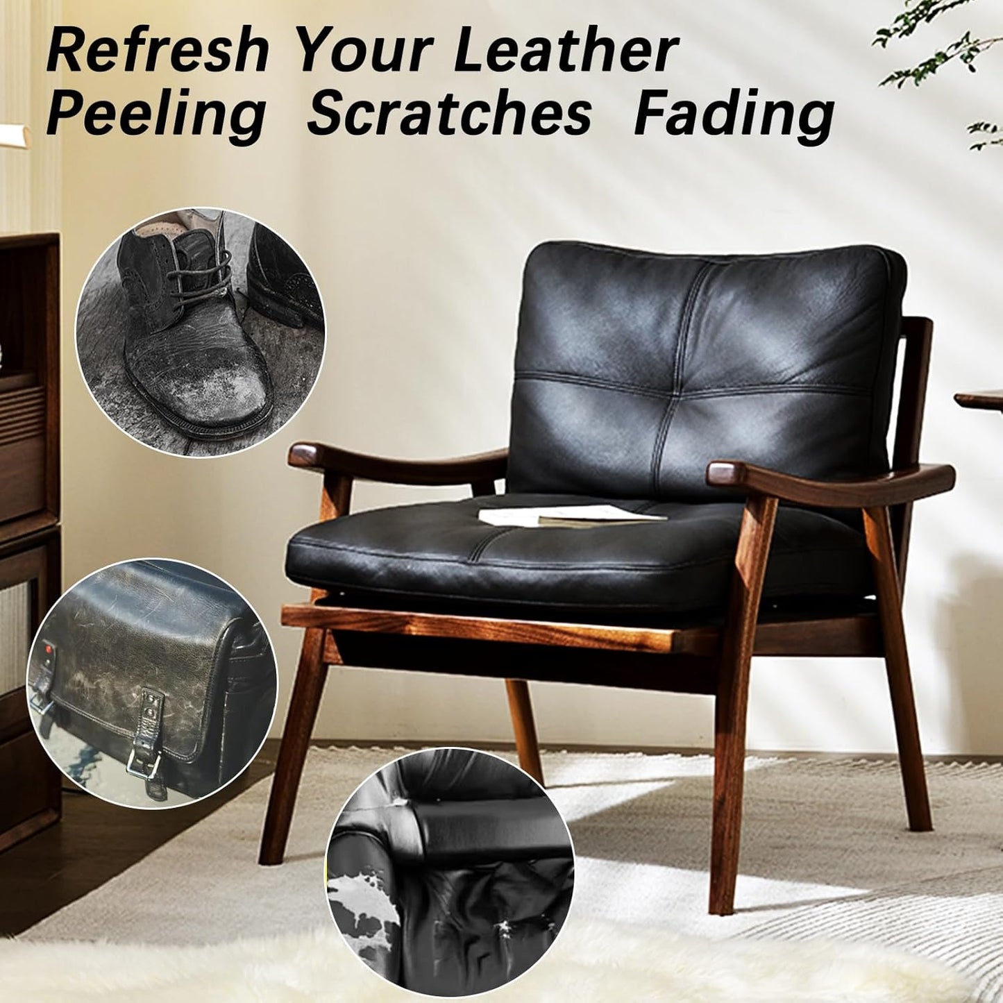 Black Leather Recoloring Balm, Leather Repair Kit for Furniture, Leather Scratch Remover, Leather Color Restorer for Couch, Car Seats, Shoes - Repair Leather Dye for Scratched and Faded Leather