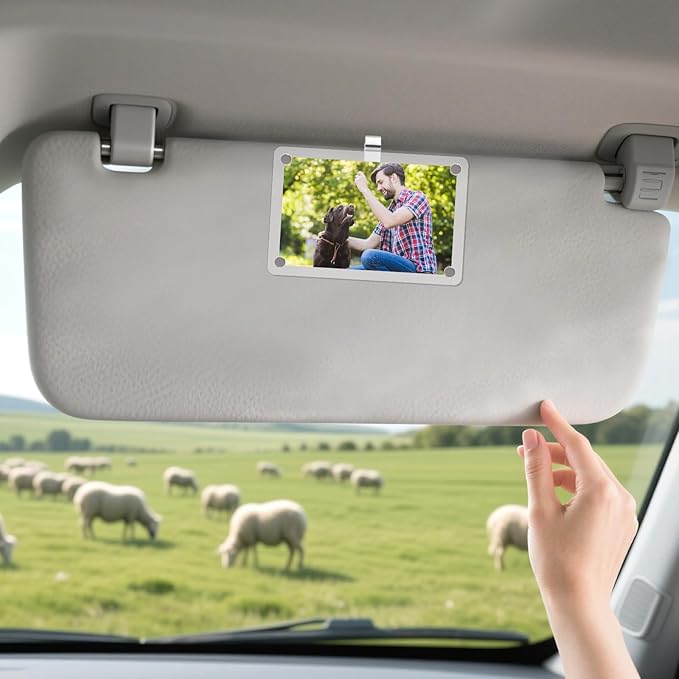 4 Pcs Car Visor Picture Holder, 3.1''W x 4.7''L Acrylic Personalized Car Accessories with Photo Visor Clip, Magnetic Picture Frame Suitable for Adding Family or Personal Photos