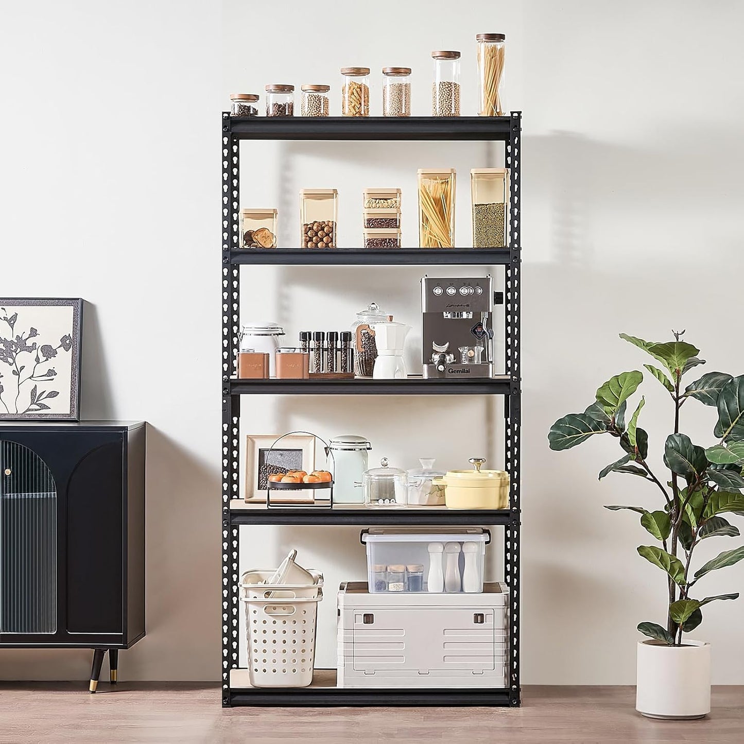 VEVOR Storage Shelves, 2000 lbs, 5 Tier Garage Storage Shelving, 16" D x 36" W x 71.4" H Adjustable Metal Shelves for Garage Shelves Utility Rack Shelf, Ideal for Kitchen, Warehouse, Basement, Black