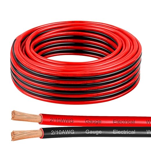 10 Gauge Wire 25 Feet, 10/2 AWG Pure Copper Wire, 10AWG 2 Conductors Red Black Oxygen Free Stranded Low Voltage Wire for Solar Panel, Automotive, Audio Auto, LED Lighting(10 AWG 25FT)