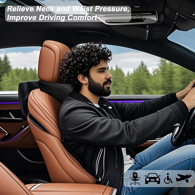 Lumbar Support Pillow for Car Memory Foam Back Sleeper Cushion for Drving Seat for Most Car SUV Home Office Orange1