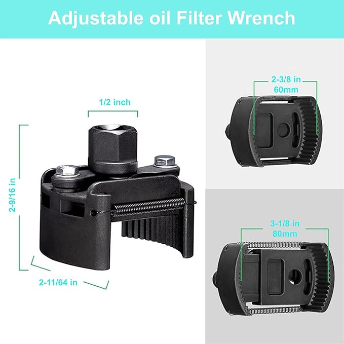 warmtree Adjustable Oil Filter Wrench (2-3/8 to 3-1/8 Inch) - 1/2'' Drive Cap Style Oil Filter Removal Tool, Universal Filter Wrench for Small/Medium Spin-on Filters (UTV/JetSkis)