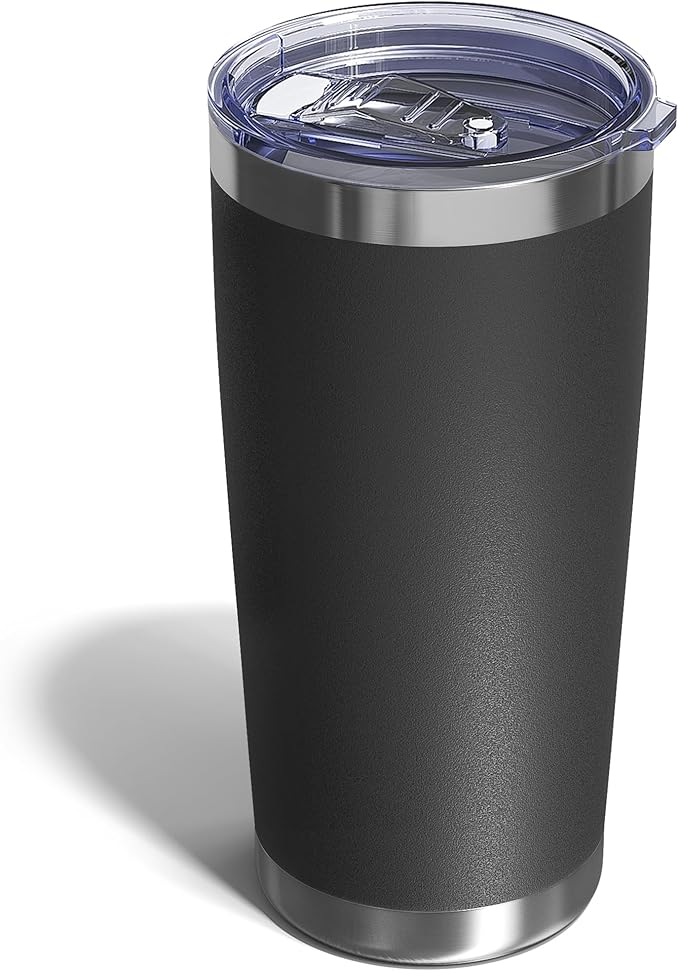 Travel Coffee Tumbler 20oz, 1 Pack Leakproof Travel Coffee Mug with Lid and Straw, Stainless Steel Double Wall Vacuum Insulated Tumbler for Hot/Iced Drinks (Textured Matte, Black)
